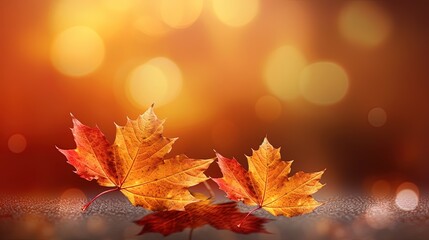 Naklejka na ściany i meble Autumn leaves background, blurred red and orange leaves, fall leaves in the sun, season of nature. Generative AI.
