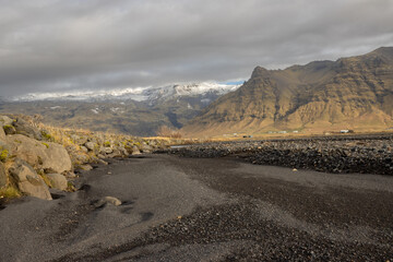 Valley, mountain and glacier, south Iceland