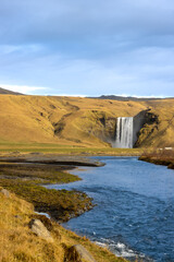 Landscape with river and waterfall Kvernufoss, Iceland