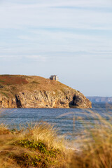 Looking across to rinsey head from the cornish coastline - stock photo