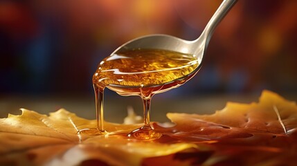 maple syrup pouring on spoon Generative AI - obrazy, fototapety, plakaty