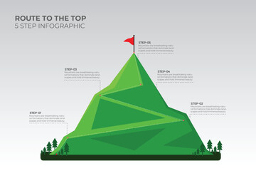 Route to the top of mountain: Concept of Goal, Mission, Vision, Career path, Vector concept Polygon dot connect line style - obrazy, fototapety, plakaty