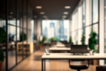 Blurred Office Workspace with Cityscape for Business Presentations. created with Generative AI