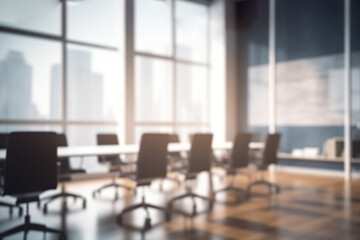Blurred Modern Office Meeting Room with Cityscape for Business Presentations. created with Generative AI