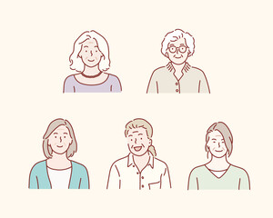 Set of avatars characters of older people. Hand drawn style vector design illustrations.