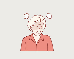 Angry old woman character.  Hand drawn style vector design illustrations.