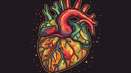 Cartoon Style Image of a Human Heart with Arteries and Veins