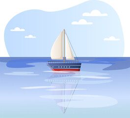 Sailboat illustration. Boat, sail, mast, water. Editable vector graphic design.