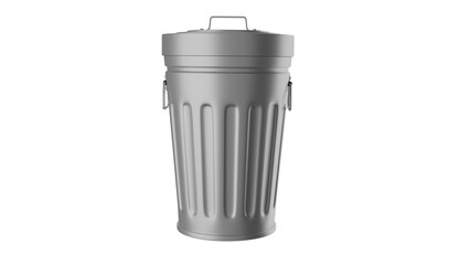 Closed metal trash can isolated on transparent background. Garbage concept. 3D render