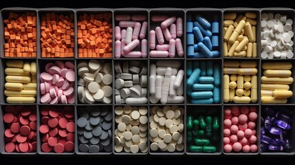 Display of Assorted Pharmaceutical Pills and Capsules