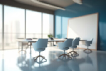 Blurred Modern Office Meeting Room with Cityscape for Business Presentations. created with Generative AI