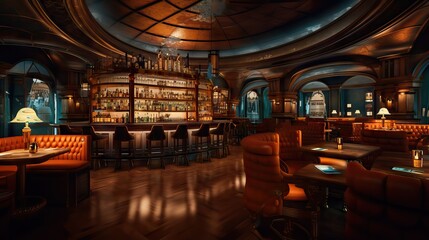 A luxurious bar with marble details, representing elegance and high-end lifestyle. Generative AI