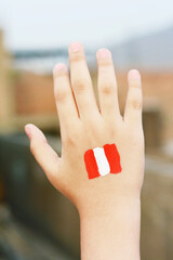 A peruvian flag drawn on kid's hand.