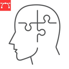 Brain puzzle line icon, solution and psychotherapy , mental health vector icon, vector graphics, editable stroke outline sign, eps 10.