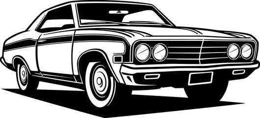 Obraz na płótnie Canvas seventies american retro-car in black over white