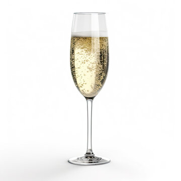 A sophisticated glass of prossecco wine captured from a side-view shot, isolated on a white background, created by Generative AI.