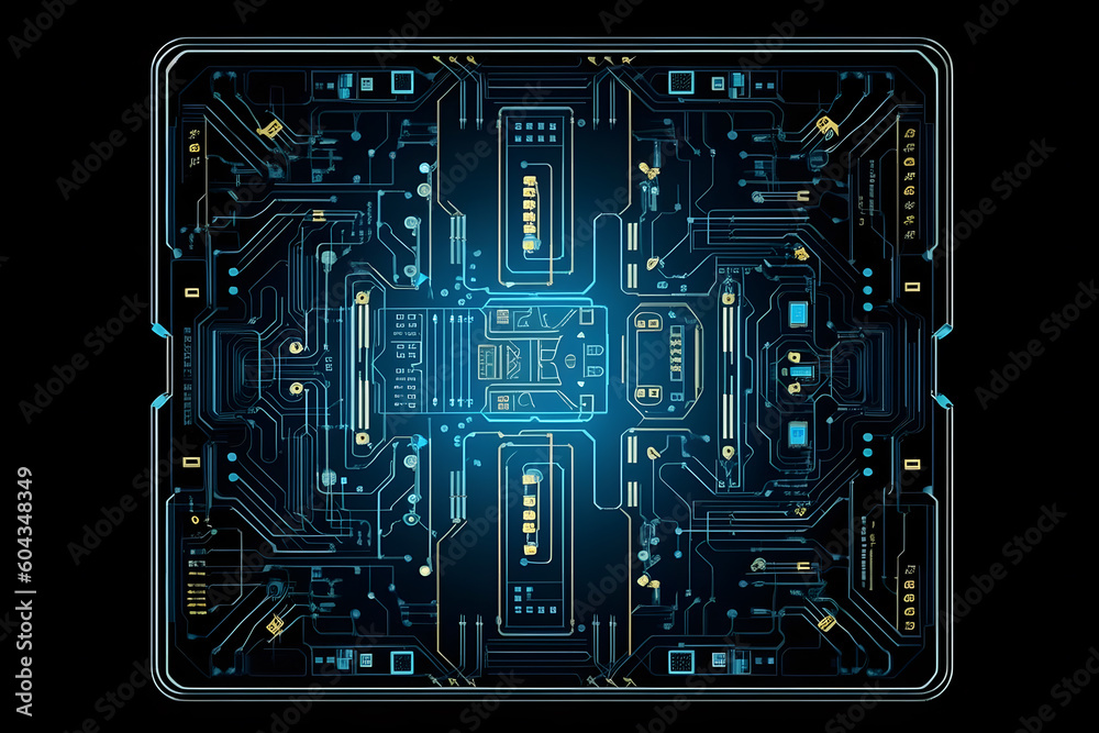 Poster high tech electronic circuit board background. neural network ai generated art generative ai