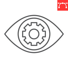 Vision line icon, solution and business, eye cogwheel vector icon, vector graphics, editable stroke outline sign, eps 10.