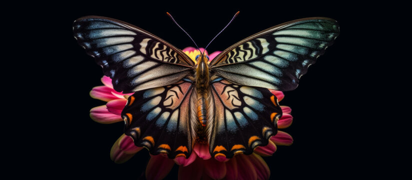Beautiful butterfly. Macro photo. Colourful. Amazing things. Beautiful animal. Natural environment. Isolated on black background.