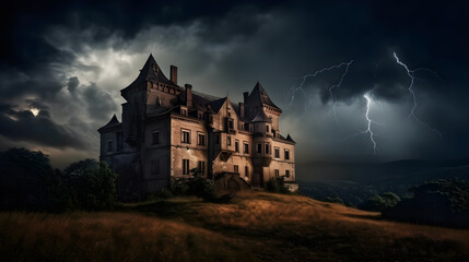 Obraz premium devil palace spooky atmosphere ,generative ai