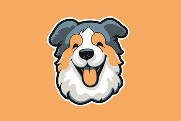 Vector illustration of Australian shepherd dog head mascot isolated on orange background.