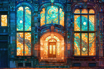 Fototapeta na wymiar mosaic adorning the facade of a historic building. generative AI