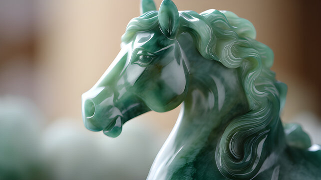 A CloseUp of Horse sculpture made of green jada Generative AI