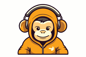 Monkey Cartoon Mascot Character Wearing Headphones Isolated