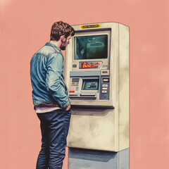 Man using an ATM. Generative AI.