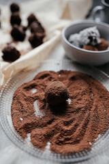 Homemade cream cheese and dark chocolate truffles 