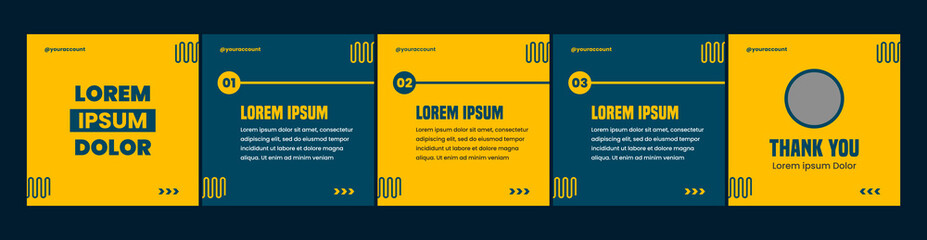carousel or microblog template for social media posts. yellow and dark blue theme social media template © Rozin