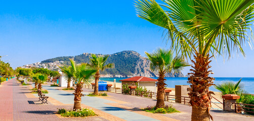 Promenade along Cleopatra beach in Alanya, Antalya district, Turkey