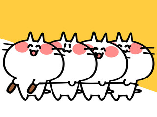 電車ごっこ遊びをするにゃんこイラスト素材