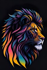 Graphic of a lion with a colorful mane