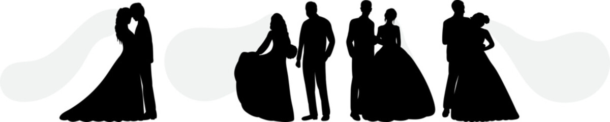 bride and groom black silhouette isolated vector