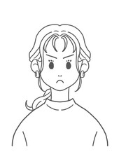 Tシャツの怒る女性（線画）