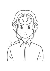 白シャツの怒る女性（線画）