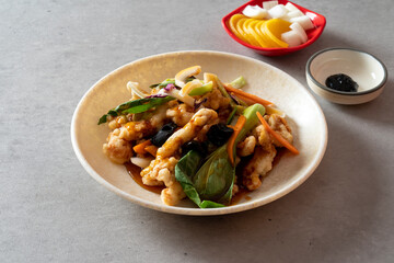 Sweet and Sour Pork black-bean-sauce noodles Chinese-style noodles with vegetables and seafood fried rice Korean food dish