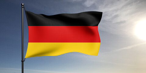 Germany national flag cloth fabric waving on beautiful grey sky Background.