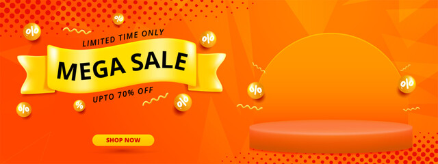 mega sale banner template with podium design. promotion sale banner for website, flyer and poster.