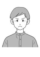 スタンドカラーの怒る男性（グレー）