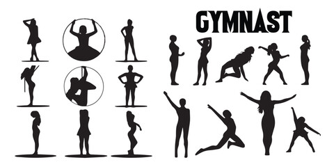 A set of silhouettes of gymnasts vector.