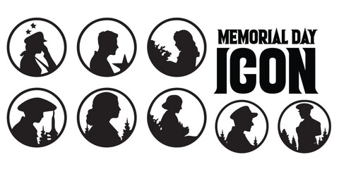 A group of black silhouettes of people's memory icons.
