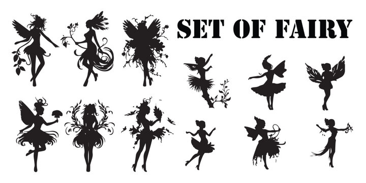 A set of silhouettes of fairies vector.