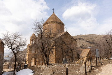 Eastern side of medieval Armenian Cathedral of Holy Cross  its bas reliefs, Akdamar island, Van Lake, Gevaş Turkey. Church is richly decorated by bas reliefs. It was built in 921 as church for king.