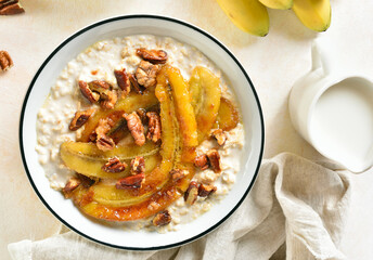 Caramelized banana oatmeal bowl