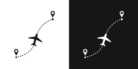 Airplane route vector sign. Flying plane and path, aircraft flight path