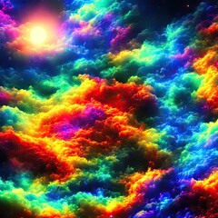 Naklejka na ściany i meble Rainbow Cosmos: Captivating Colors of Nebulas Unveiled - Generative AI