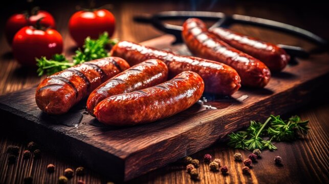 Grilled sausages food grilling. Generative AI