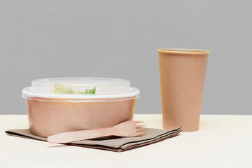 Healthy food lunch in kraft paper eco friendly box disposable packaging container.Take away delivery